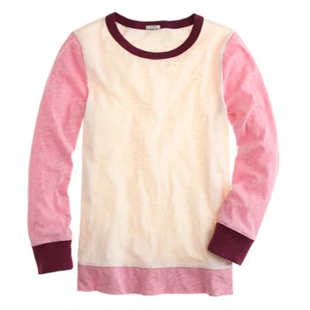 J.Crew Colorblock Sweatshirt NWT Pink Cream Magenta Slub Cotton Casual Pullover